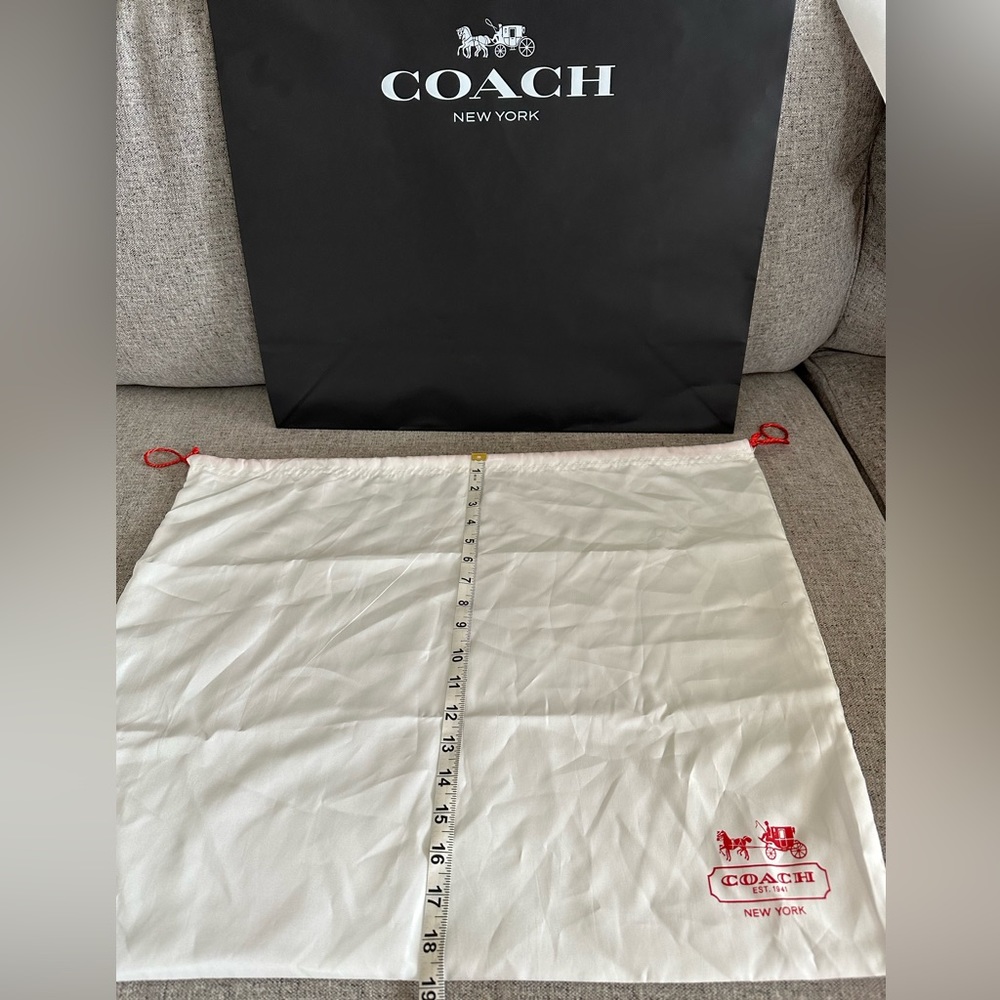Vintage Coach Dust Bag - White Satin & Red Drawstring. Red Logo.